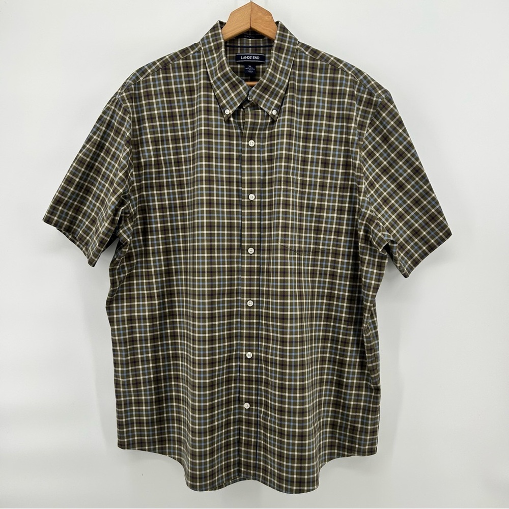 Land's End Plaid Traditional Fit No Iron Twill Short Sleeve Button Down Size XL - Picture 2 of 8